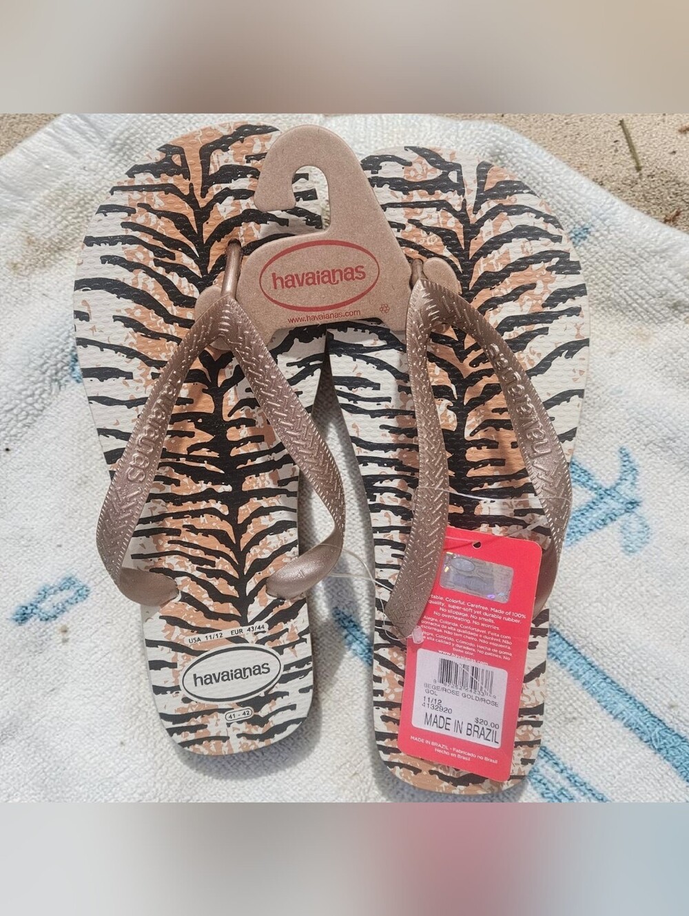 Havaianas 11/12 Top Animal Flip-Flop Sandals Tiger Print Gold Rose NWT - Picture 6 of 8